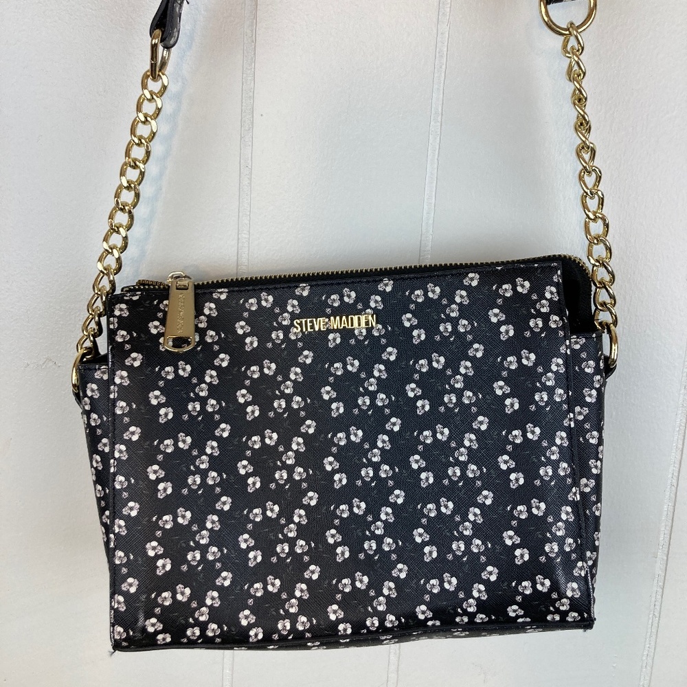 Steve Madden Purse Black Floral with gold accents